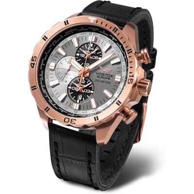 Vostok Europe Almaz Space Station Reloj multifunción para Hombre con Correa de Piel, Rosa/Gris, Correa Vostok Europe Almaz Space Station Reloj multifunción para Hombre con Correa de Piel, Rosa/Gris, Correa