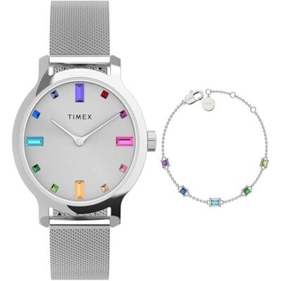 Timex Transcend TWG066900 Reloj de cuarzo para mujer, pulsera de malla de acero inoxidable plateado con esfera plateada, 31 mm Timex Transcend TWG066900 Reloj de cuarzo para mujer, pulsera de malla de acero inoxidable plateado con esfera plateada, 31 mm