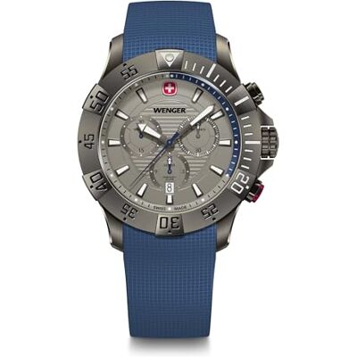 Wenger Reloj de Pulsera de Hombre Seaforce Chronograph, Ø 43 mm, Swiss Made, Cuarzo analógico, Sumergible hasta 200 m, Pulsera de Silicona, Negro/Azul Wenger Reloj de Pulsera de Hombre Seaforce Chronograph, Ø 43 mm, Swiss Made, Cuarzo analógico, Sumergible hasta 200 m, Pulsera de Silicona, Negro/Azul