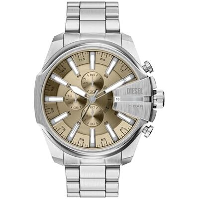 Diesel Mega Chief Slim Hombre Reloj de 48MM de Acero Inoxidable Tono Plateado, Diesel Mega Chief Slim Hombre Reloj de 48MM de Acero Inoxidable Tono Plateado,