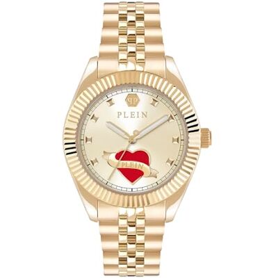 Philipp Plein Plein Valentine Reloj analógico de Cuarzo para Mujer, Dorado, Pulsera Philipp Plein Plein Valentine Reloj analógico de Cuarzo para Mujer, Dorado, Pulsera