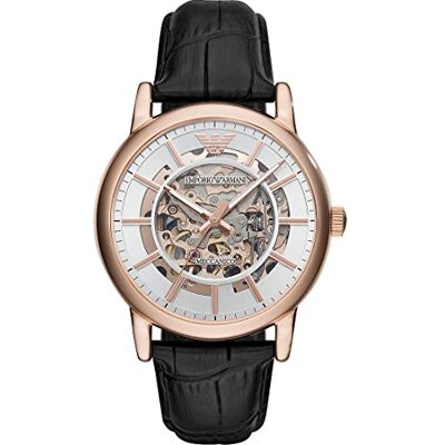 Giorgio Armani Reloj Hombre, Movimiento automático, 43mm Caja de acero color oro rosa con correa de piel, , Tono oro rosa y blanco Giorgio Armani Reloj Hombre, Movimiento automático, 43mm Caja de acero color oro rosa con correa de piel, , Tono oro rosa y blanco