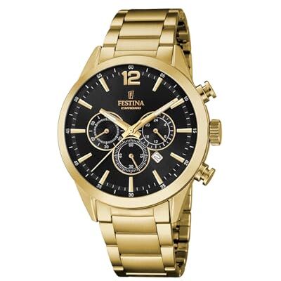Festina Reloj Hombre Analógico de Acero Inoxidable 316l Dorado Movimiento de Cuarzo, Cronógrafo, Calendario, Cristal Mineral Resistente Festina Reloj Hombre Analógico de Acero Inoxidable 316l Dorado Movimiento de Cuarzo, Cronógrafo, Calendario, Cristal Mineral Resistente