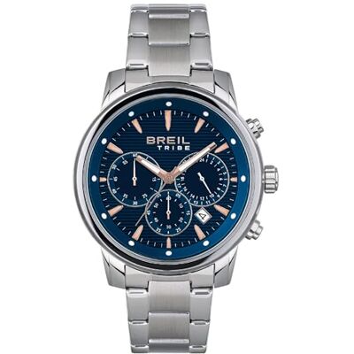BREIL , Colección Calibre, Reloj para Hombre, Cronógrafo de Acero, Movimiento PE 902, Índices y Esferas con Luminosidad Blanca, Cierre desplegable con Botones, Caja de 42 mm, Plata y Azul BREIL , Colección Calibre, Reloj para Hombre, Cronógrafo de Acero, Movimiento PE 902, Índices y Esferas con Luminosidad Blanca, Cierre desplegable con Botones, Caja de 42 mm, Plata y Azul