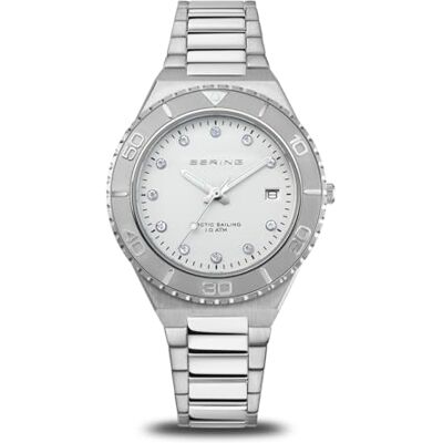 BERING Reloj de Cuarzo para Mujer con Caja de Acero Inoxidable Plateado de 36 mm, Esfera Blanca, Brazalete y Detalles de Acero Inoxidable, Resistencia al Agua de 10 ATM BERING Reloj de Cuarzo para Mujer con Caja de Acero Inoxidable Plateado de 36 mm, Esfera Blanca, Brazalete y Detalles de Acero Inoxidable, Resistencia al Agua de 10 ATM
