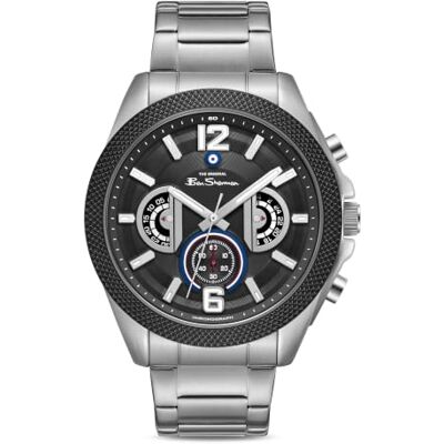 Ben Sherman Sheffield Black Dial Stainless Steel Bracelet Quartz Chronograph Watch for Men, Mineral Glass, 3 ATM, 44 mm Case Ben Sherman Sheffield Black Dial Stainless Steel Bracelet Quartz Chronograph Watch for Men, Mineral Glass, 3 ATM, 44 mm Case