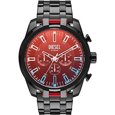 Diesel Reloj SPLIT para Hombre, Movimiento cronógrafo de cuarzo con correa de silicona, acero inoxidable o piel, 51 mm, Gris oscuro y espectro Diesel Reloj SPLIT para Hombre, Movimiento cronógrafo de cuarzo con correa de silicona, acero inoxidable o piel, 51 mm, Gris oscuro y espectro