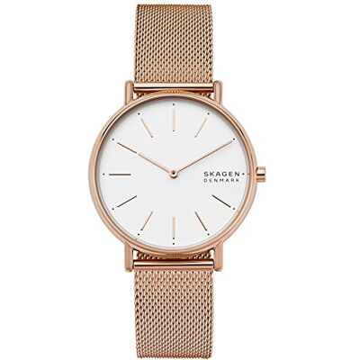 Skagen Signatur reloj para mujer, movimiento de cuarzo con correa de acero o piel, Dorado Rosado Y Blanco, 38MM Skagen Signatur reloj para mujer, movimiento de cuarzo con correa de acero o piel, Dorado Rosado Y Blanco, 38MM