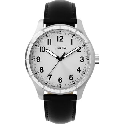 Timex Main Street TW2Y16000 Reloj de Hombre 42 mm, Correa de Cuero Negro, Esfera en Tono Plateado y Caja en Tono Plateado Timex Main Street TW2Y16000 Reloj de Hombre 42 mm, Correa de Cuero Negro, Esfera en Tono Plateado y Caja en Tono Plateado