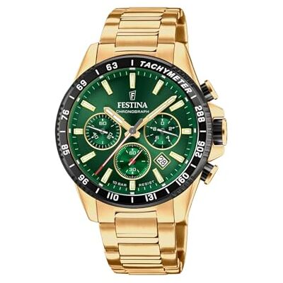 Festina Reloj Hombre Analógico de Acero Inoxidable 316l Dorado Movimiento de Cuarzo Cronógrafo Calendario Cristal Mineral Resistente Resistente al Agua 10 ATM Timeless Chronograph Festina Reloj Hombre Analógico de Acero Inoxidable 316l Dorado Movimiento de Cuarzo Cronógrafo Calendario Cristal Mineral Resistente Resistente al Agua 10 ATM Timeless Chronograph