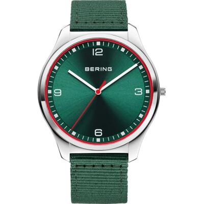 BERING Reloj de Cuarzo para Hombre con Caja de Acero Inoxidable Plateado de 43 mm y Esfera Verde, Correa Estilo Militar, Cristal de Zafiro y Resistencia al Agua de 3 ATM BERING Reloj de Cuarzo para Hombre con Caja de Acero Inoxidable Plateado de 43 mm y Esfera Verde, Correa Estilo Militar, Cristal de Zafiro y Resistencia al Agua de 3 ATM