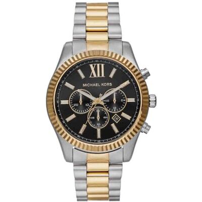 Michael Kors Reloj Lexington para Hombre, Movimiento cronógrafo de Cuarzo de 44 mm con Correa de Acero Inoxidable, Negro y Gris Claro, 44 mm Michael Kors Reloj Lexington para Hombre, Movimiento cronógrafo de Cuarzo de 44 mm con Correa de Acero Inoxidable, Negro y Gris Claro, 44 mm