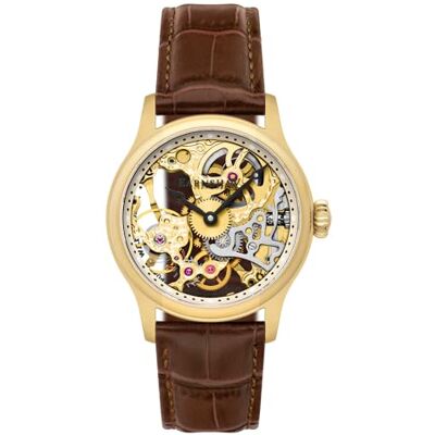 Thomas Earnshaw Reloj para Hombre con Esfera analógica Dorada con Volante Visto y Correa de Cuero marrón Thomas Earnshaw Reloj para Hombre con Esfera analógica Dorada con Volante Visto y Correa de Cuero marrón