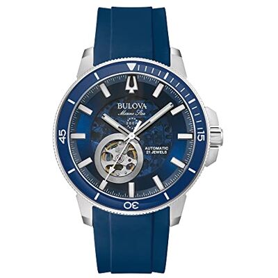 Bulova Reloj analógico automático para Hombre con Correa de Silicona , Azul, Moderno Bulova Reloj analógico automático para Hombre con Correa de Silicona , Azul, Moderno