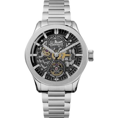 Ingersoll El Bronc Reloj automático para Hombre de 44 mm con Esfera Negra y Dorada, y Correa de Acero Inoxidable Plateada Ingersoll El Bronc Reloj automático para Hombre de 44 mm con Esfera Negra y Dorada, y Correa de Acero Inoxidable Plateada