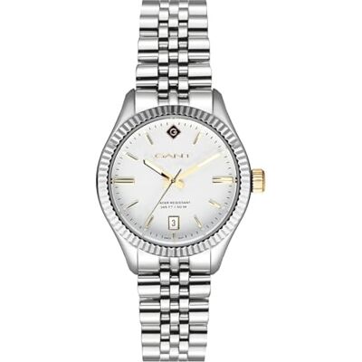 GANT Reloj Sussex para Mujer, Acero Inoxidable, Oro y Plata, 34 mm, Esfera Blanca, Movimiento de Cuarzo japonés, 5 ATM GANT Reloj Sussex para Mujer, Acero Inoxidable, Oro y Plata, 34 mm, Esfera Blanca, Movimiento de Cuarzo japonés, 5 ATM