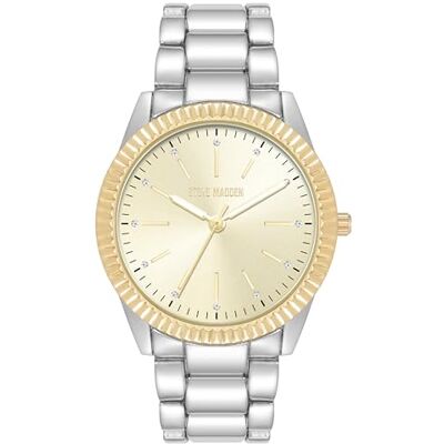 Steve Madden Reloj para Mujeres con Brazalete Acentuado de Cristal, Bicolor/Champán Steve Madden Reloj para Mujeres con Brazalete Acentuado de Cristal, Bicolor/Champán