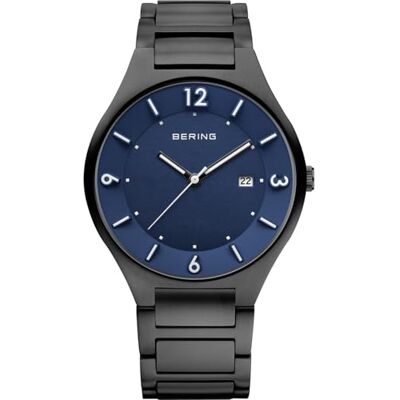 BERING Reloj de Cuarzo para Hombre con Caja de Titanio de 40 mm con Acabado en Negro y Esfera Azul, Resistencia al Agua de 5 ATM BERING Reloj de Cuarzo para Hombre con Caja de Titanio de 40 mm con Acabado en Negro y Esfera Azul, Resistencia al Agua de 5 ATM
