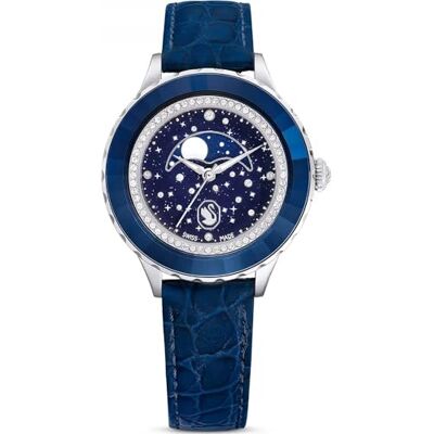 Swarovski Reloj Octea Moon, Fabricado en Suiza, Luna, Correa de Piel, Azul, Acero Inoxidable Swarovski Reloj Octea Moon, Fabricado en Suiza, Luna, Correa de Piel, Azul, Acero Inoxidable