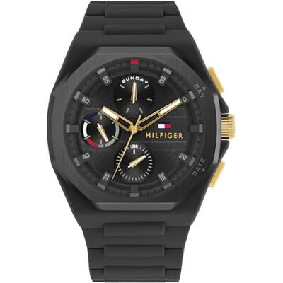 Tommy Hilfiger Reloj Analógico de Cuarzo Multifunción para Hombre con Correa de Silicona Negra Tommy Hilfiger Reloj Analógico de Cuarzo Multifunción para Hombre con Correa de Silicona Negra