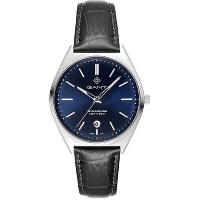 GANT Abington Reloj de Cuarzo para Hombre con Correa de Piel Negra, Esfera Azul Sunray, Caja de Acero Inoxidable Plateada, 41 mm, 5 ATM GANT Abington Reloj de Cuarzo para Hombre con Correa de Piel Negra, Esfera Azul Sunray, Caja de Acero Inoxidable Plateada, 41 mm, 5 ATM