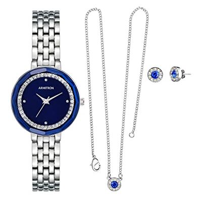 Armitron 75/5796 Set de Reloj Pulsera y Juego de Joyas para Mujer Adornados con Cristales auténticos, Plateado/Azul Armitron 75/5796 Set de Reloj Pulsera y Juego de Joyas para Mujer Adornados con Cristales auténticos, Plateado/Azul