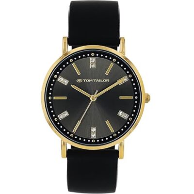 TOM TAILOR Reloj de Pulsera de Cuarzo para Mujer Caja de aleación en Oro Correa de Silicona en Negro Resistente al Agua 3 Bares con Cristal, Negro, Eine Grösse, Moderno TOM TAILOR Reloj de Pulsera de Cuarzo para Mujer Caja de aleación en Oro Correa de Silicona en Negro Resistente al Agua 3 Bares con Cristal, Negro, Eine Grösse, Moderno