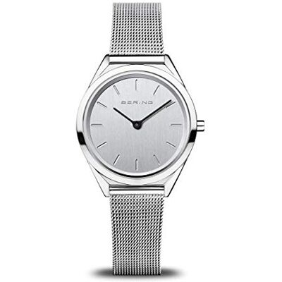 BERING Reloj de cuarzo unisex con caja de acero inoxidable plateado de 31 mm y esfera plateada, correa milanesa, cristal de zafiro y resistencia al agua de 3 ATM BERING Reloj de cuarzo unisex con caja de acero inoxidable plateado de 31 mm y esfera plateada, correa milanesa, cristal de zafiro y resistencia al agua de 3 ATM
