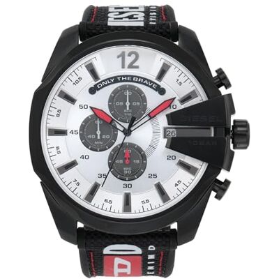 Diesel Reloj Mega Chief para Hombre, Movimiento cronógrafo con correa de silicona o sintética, 51 mm, Negro y gris claro Diesel Reloj Mega Chief para Hombre, Movimiento cronógrafo con correa de silicona o sintética, 51 mm, Negro y gris claro