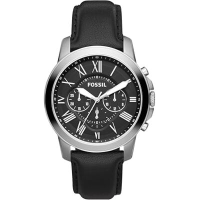 Fossil Grant Reloj para Hombre, Movimiento cronógrafo de Cuarzo con Correa de Piel y Acero Inoxidable Fossil Grant Reloj para Hombre, Movimiento cronógrafo de Cuarzo con Correa de Piel y Acero Inoxidable