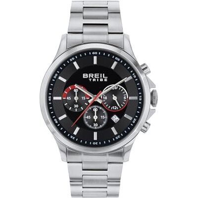 BREIL , Colección Kart, Reloj para Hombre, Cronógrafo para Hombre en Acero Pulido y Satinado, Movimiento de Cuarzo, Esfera Negra, Cierre Plegable Ajustable 15,5-21 cm, Resistente al Agua, Plata-Negro BREIL , Colección Kart, Reloj para Hombre, Cronógrafo para Hombre en Acero Pulido y Satinado, Movimiento de Cuarzo, Esfera Negra, Cierre Plegable Ajustable 15,5-21 cm, Resistente al Agua, Plata-Negro