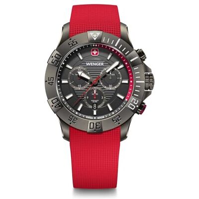 Wenger Reloj de Pulsera de Hombre Seaforce Chronograph, Ø 43 mm, Swiss Made, Cuarzo analógico, Sumergible hasta 200 m, Pulsera de Silicona, Negro/Rojo Wenger Reloj de Pulsera de Hombre Seaforce Chronograph, Ø 43 mm, Swiss Made, Cuarzo analógico, Sumergible hasta 200 m, Pulsera de Silicona, Negro/Rojo