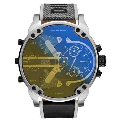 Diesel Mr. Daddy Reloj para Hombre, Movimiento multifunción de cuarzo con correa de piel, sintética o silicona, 57 mm, Gris y tono plata Diesel Mr. Daddy Reloj para Hombre, Movimiento multifunción de cuarzo con correa de piel, sintética o silicona, 57 mm, Gris y tono plata