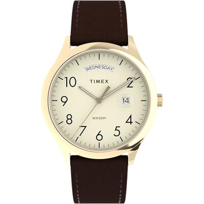 Timex Easy Reader Reloj para Hombre de 40 mm, Pulsera en Piel marrón, Esfera Crema, Caja en Tono Dorado Timex Easy Reader Reloj para Hombre de 40 mm, Pulsera en Piel marrón, Esfera Crema, Caja en Tono Dorado