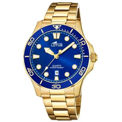 Lotus Reloj Hombre Analógico de Acero Inoxidable 316l Dorado Movimiento de Cuarzo, Calendario, Cristal Mineral de Alta Resistencia, Resistente al Agua 10 ATM Excellent Lotus Reloj Hombre Analógico de Acero Inoxidable 316l Dorado Movimiento de Cuarzo, Calendario, Cristal Mineral de Alta Resistencia, Resistente al Agua 10 ATM Excellent
