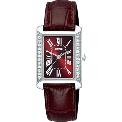 Lorus Reloj clásico de Acero Inoxidable Correa de Cuero Rojo Lorus Reloj clásico de Acero Inoxidable Correa de Cuero Rojo