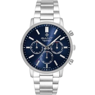 GANT Easthill Day-Date Reloj de Hombre para Hombre, Correa de Acero Inoxidable Plateado, Esfera Azul Sunray, Movimiento de Cuarzo, Cristal Mineral, 42 mm, 5 ATM GANT Easthill Day-Date Reloj de Hombre para Hombre, Correa de Acero Inoxidable Plateado, Esfera Azul Sunray, Movimiento de Cuarzo, Cristal Mineral, 42 mm, 5 ATM