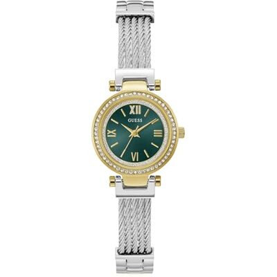 GUESS Mini Soho Reloj de Pulsera para Mujer, Cuarzo, analógico, Acero Inoxidable, 27 mm, Correa de Acero Inoxidable, Plata, 3 Bares, Color de la Esfera: Verde GUESS Mini Soho Reloj de Pulsera para Mujer, Cuarzo, analógico, Acero Inoxidable, 27 mm, Correa de Acero Inoxidable, Plata, 3 Bares, Color de la Esfera: Verde
