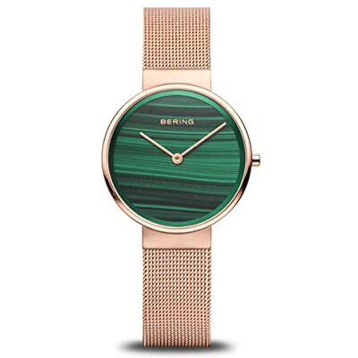 BERING Reloj de Cuarzo para Mujer con Caja de Acero Inoxidable de 31 mm con Acabado en Oro Rosa y Esfera Verde, Correa milanesa, Cristal de Zafiro y Resistencia al Agua de 5 ATM BERING Reloj de Cuarzo para Mujer con Caja de Acero Inoxidable de 31 mm con Acabado en Oro Rosa y Esfera Verde, Correa milanesa, Cristal de Zafiro y Resistencia al Agua de 5 ATM