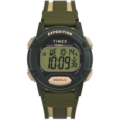 Timex Expedition Reloj para hombre de 41 mm, CAT5, pulsera en piel verde, esfera digital, caja verde Timex Expedition Reloj para hombre de 41 mm, CAT5, pulsera en piel verde, esfera digital, caja verde