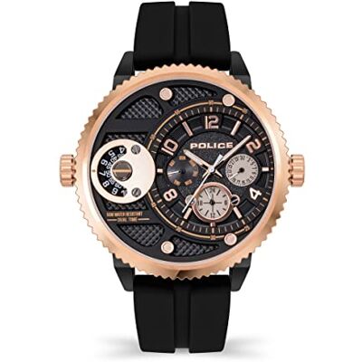 Police Ray Reloj multifunción para Hombres con Esfera patrón hidráulico Negro y Correa de Silicona Negra, 51mm Police Ray Reloj multifunción para Hombres con Esfera patrón hidráulico Negro y Correa de Silicona Negra, 51mm