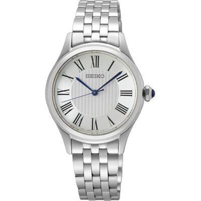 Seiko Reloj de Pulsera clásico para Mujer en Color Plateado con Correa de Acero Inoxidable, Resistencia al Agua: 5 Bar, diámetro de la Caja: 29,6 mm, Seiko Reloj de Pulsera clásico para Mujer en Color Plateado con Correa de Acero Inoxidable, Resistencia al Agua: 5 Bar, diámetro de la Caja: 29,6 mm,