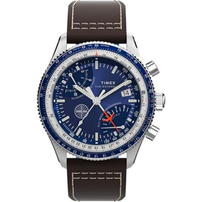 Timex Cronógrafo Flyback x Pan Am (43 mm), Esfera Azul, Correa de Piel marrón Timex Cronógrafo Flyback x Pan Am (43 mm), Esfera Azul, Correa de Piel marrón