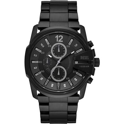 Diesel Reloj Master Chief Series para Hombre, movimiento de fecha a tres agujas con correa de acero inoxidable o piel, Negro, 49 mm Diesel Reloj Master Chief Series para Hombre, movimiento de fecha a tres agujas con correa de acero inoxidable o piel, Negro, 49 mm
