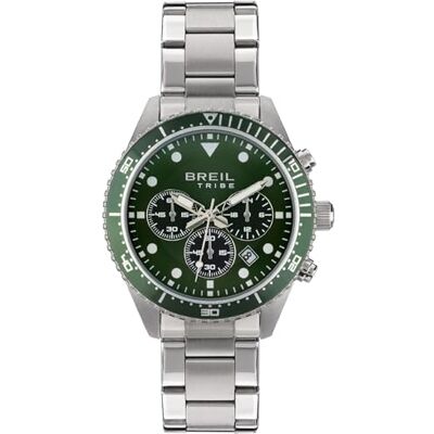BREIL Men's Sail Dial Mono-Colore Green Chrono Quartz and Bracelet Steel Steel Steel BREIL Men's Sail Dial Mono-Colore Green Chrono Quartz and Bracelet Steel Steel Steel