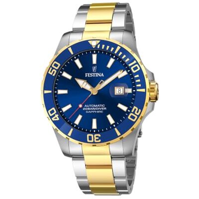Festina Reloj Automático Hombre de Acero Inoxidable 316l Multicolor Analógico, Hombre, Calendario, Cristal Zafiro de Alta Resistencia, Resistente al Agua 20 ATM Festina Reloj Automático Hombre de Acero Inoxidable 316l Multicolor Analógico, Hombre, Calendario, Cristal Zafiro de Alta Resistencia, Resistente al Agua 20 ATM