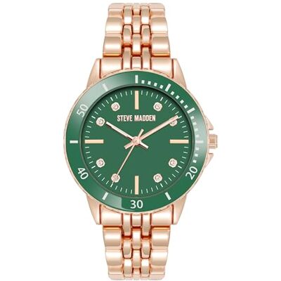 Steve Madden Reloj para Mujeres con Brazalete Acentuado de Cristal, Verde/Oro Steve Madden Reloj para Mujeres con Brazalete Acentuado de Cristal, Verde/Oro