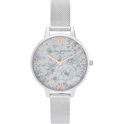 Olivia Burton Reloj Analógico de Cuarzo para Mujer Colección TERRAZZO Florals con Correa de Malla de Acero Inoxidable Plateada Olivia Burton Reloj Analógico de Cuarzo para Mujer Colección TERRAZZO Florals con Correa de Malla de Acero Inoxidable Plateada