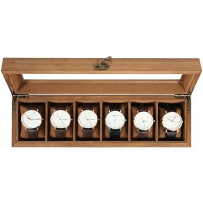 Uten Caja de Relojes con 6 Compartimentos, Caja para Reloje Madera, Tapa de Vidrio y Almohada Algodón Seda, Forro Marrón, para Exhibición y Almacenamiento de Relojes Joyería, Regalo Ideal Uten Caja de Relojes con 6 Compartimentos, Caja para Reloje Madera, Tapa de Vidrio y Almohada Algodón Seda, Forro Marrón, para Exhibición y Almacenamiento de Relojes Joyería, Regalo Ideal