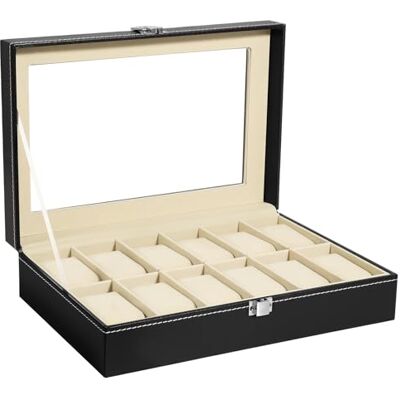 Uten Caja de Relojes Estuche para Relojes y Joyeros con 12 Rejillas, Forro de Terciopelo Hebilla de Metal, Alfombrilla de Reloj Extraíble, Estuche Reloj con Cubierta de Cristal, Regalo de San Valentín Uten Caja de Relojes Estuche para Relojes y Joyeros con 12 Rejillas, Forro de Terciopelo Hebilla de Metal, Alfombrilla de Reloj Extraíble, Estuche Reloj con Cubierta de Cristal, Regalo de San Valentín